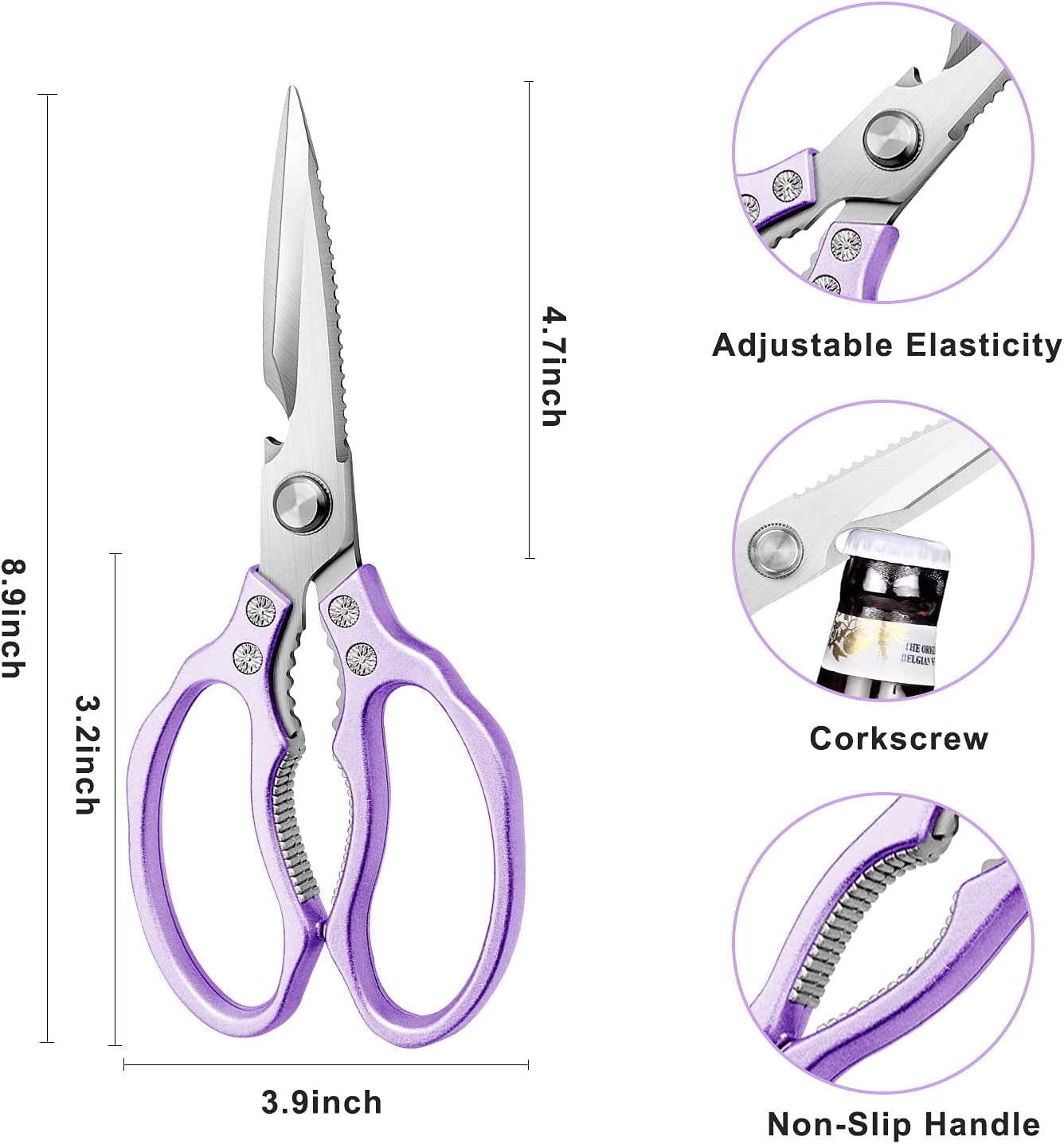 Kitchen Scissors, Heavy Duty Sharp Kitchen Shears Dishwasher Safe, Kitchen Accessories Cooking Shears for Kitchen Meat Chicken Fish Poultry Herb Bread (Purple)